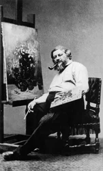 Gustave Courbet (1819-1877) peintre français dans son atelier, vers 1876, photo Etienne Carjat