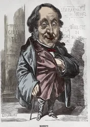 Portrait de Gioachino Rossini (1792-1868), caricature par Étienne Carjat - portrait-charge par Rossini pour Diogène, après Nadar, 21 décembre 1856 colorisation numérique