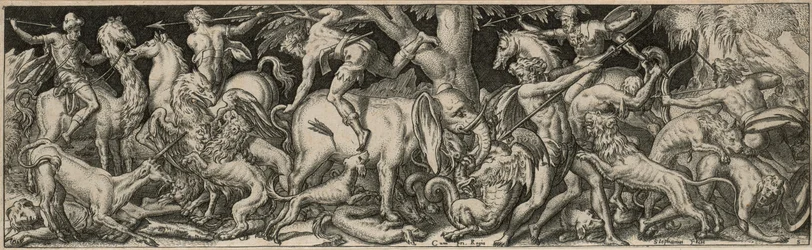 Combat des hommes et des animaux