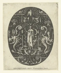 Junon avec un paon à ses pieds; Ovales avec des dieux, entourés de grotesques (titre de la série)