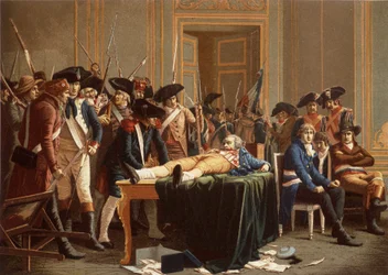 Le matin du 10 Thermidor An II ; Maximilien de Robespierre, avec une mâchoire fracturée, étendu sur une table
