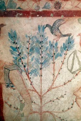 Un oiseau perché sur un petit arbre (Fresque, détail, 530 av. J.-C.)