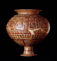 Civilisation étrusque : vase olla de la tombe 3, nécropole de Buccacce a Bisenzio - VIIe siècle av. J.-C.