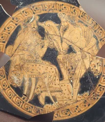 Poséidon et Amphitrite. Poterie à figures rouges de Civita Castellana (Latium). Civilisation étrusque, IVe siècle av. J.-C.