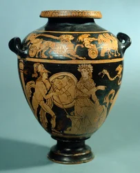 Stamnos, céramique à figures rouges de Vulci (Latium). Civilisation étrusque, IVe siècle av. J.-C.