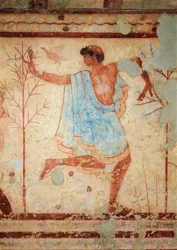 Tombeau du Triclinium, détail de la fresque représentant un danseur, Tarquinia, Italie