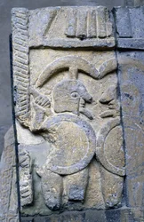 Guerrier étrusque sur un sarcophage du Musée national de Tarquinia.