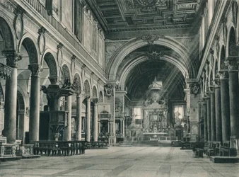 Intérieur de la basilique de Santa Maria in Ara Coeli sur la colline du Capitole, Rome, Italie, 1927