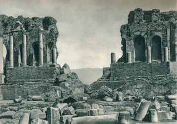 Scène du théâtre grec, Taormina, Sicile, Italie, 1927