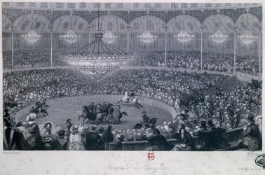 Spectacle équestre au cirque Franconi, Champs-Élysées, Paris, par Eugène Louis Lami (1800-1890), gravé par Charles Mottram (1807-1876) tiré de Été et Hiver à Paris