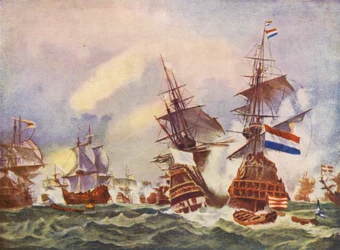 Un combat naval au large de Texel (lithographie en couleur)