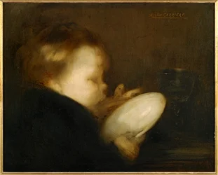 Enfant avec assiette (peinture sur toile)