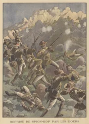 Bataille de Spion Kop, Afrique du Sud (lithographie en couleur)