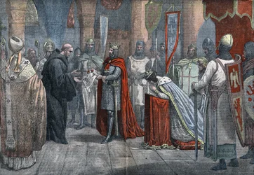 Louis VII le Jeune (1120 - 1180), roi de France, partant pour la 3ème croisade avec Aliénor d