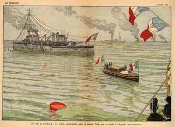 Le pavillon présidentiel, port de Cherbourg, double page dans "Le Pèlerin" 2 août 1925