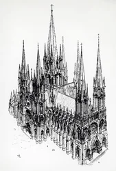Vue isométrique de la cathédrale idéale, dessin d