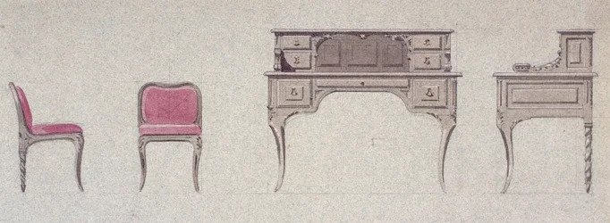 Chaise à dossier bas et bureau pour la Chambre Dorée