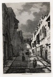 La rue des chevaliers, à Rhodes, dessin par Eugène Flandin, pour illustrer son voyage sur l