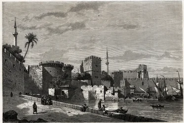 Vue du port de Rhodes et de la porte d