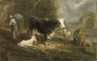 Cour de ferme avec bétail