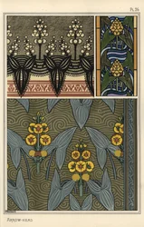 Sagittaire, Sagittaria sagittifolia, comme motif de design en broderie, vitrail et motifs de tissu