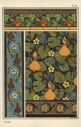 Gourde dans des motifs de papier peint, vitrail et tissu