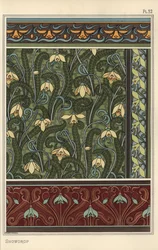Perce-neige, Galanthus nivalis, comme motif de design dans des motifs de papier peint, bordures et tissus