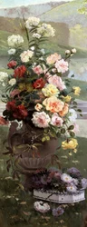 Fleurs de saison - Ete. Peinture de Eugene Henri Cauchois (1850-1911) Collection privee.