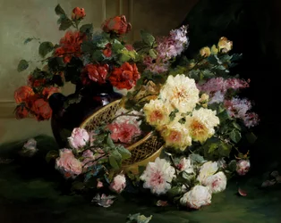 Les fleurs romantiques. Peinture de Eugene Henri Cauchois (1850-1911) Collection privee.