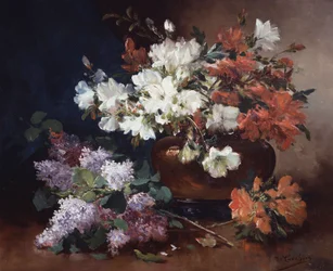 Nature morte aux lilas. Peinture de Eugene Henri Cauchois (1850-1911) Collection privee.