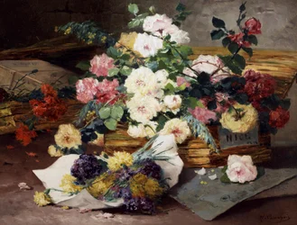 Roses de Nice. Peinture de Eugene Henri Cauchois (1850-1911) Collection privee.