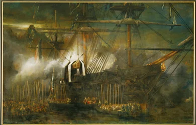 Transbordement des cendres de Napoleon I a bord de la La Belle Poule (painting on canvas)
