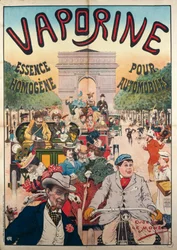 Essence Homogène Vaporine pour Automobiles, illustration signée par Eugene Le Mouel
