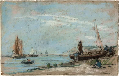 Plage avec Bateaux de Pêche (recto); Paysage avec Fermier Labourant un Champ (verso)
