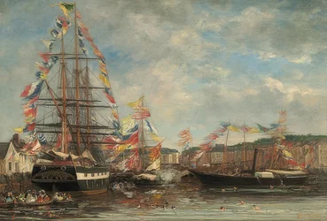 Jour de fête dans le port de Honfleur. 1858