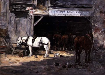 Chevaux à Louer dans une Cour, vers 1885-90