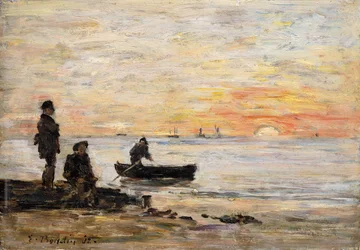 Marée basse - Rivage et pêcheurs au coucher du soleil, 1862
