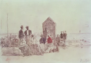 Personnes sur la plage à Deauville, 1867