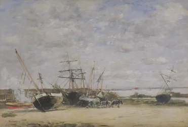 Navires et chevaux sur le rivage