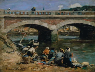 Lavandières au bord de la Touques, vers 1883-87 (huile sur panneau)