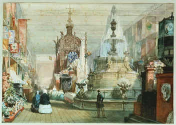 Le stand britannique à la Grande Exposition tenue au Crystal Palace, avec le stand Minton à droite, 1851