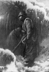 Service de garde à un petit poste, Première Guerre mondiale, janvier 1917