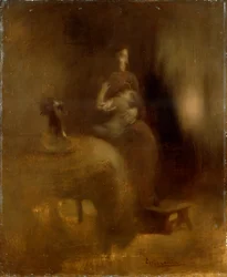 Femme avec un bébé sur ses genoux, années 1890