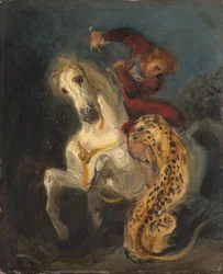 Un cavalier attaqué par un jaguar
