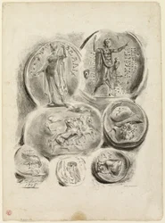Feuillet de sept médailles antiques