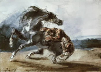 Tigre attaquant un cheval sauvage