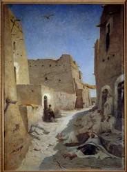 Vue de la rue Bab el Gharbi à Laghouat en Algérie Peinture par Eugène Fromentin