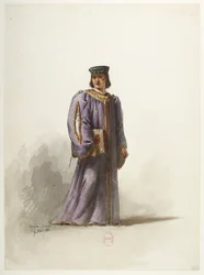 Btv1b84558104 32 - Saint-Saëns - Henry VIII - Maquettes de costumes - Lacoste - 32. Scribe en costume de docteur