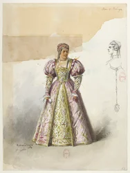 Btv1b84558104 62 - Saint-Saëns - Henry VIII - Maquettes de costumes - Lacoste - 62. Anne de Boleyn avec collette
