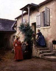Deux femmes dans une cour